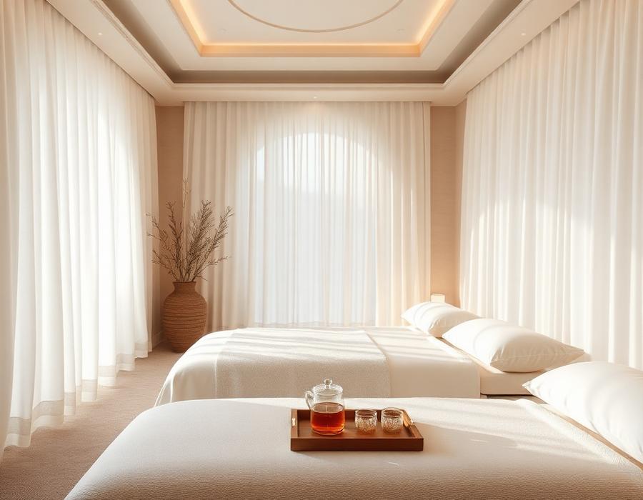 Serene relaxation room with soft daybeds at Orchid Spa Dubai