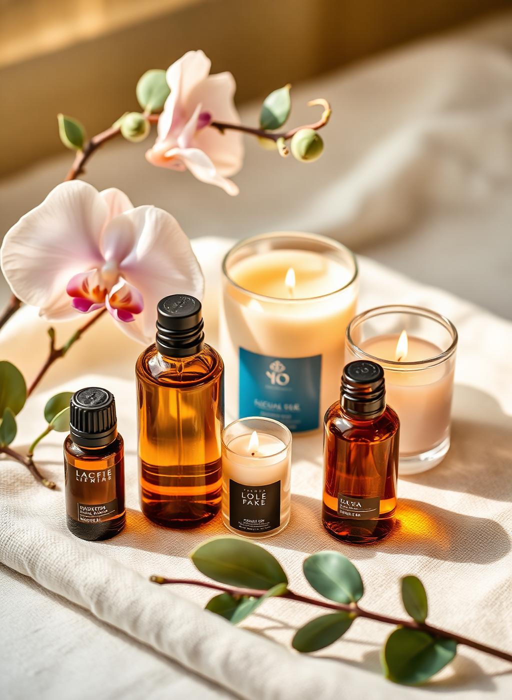 Aromatic essential oils and spa candles